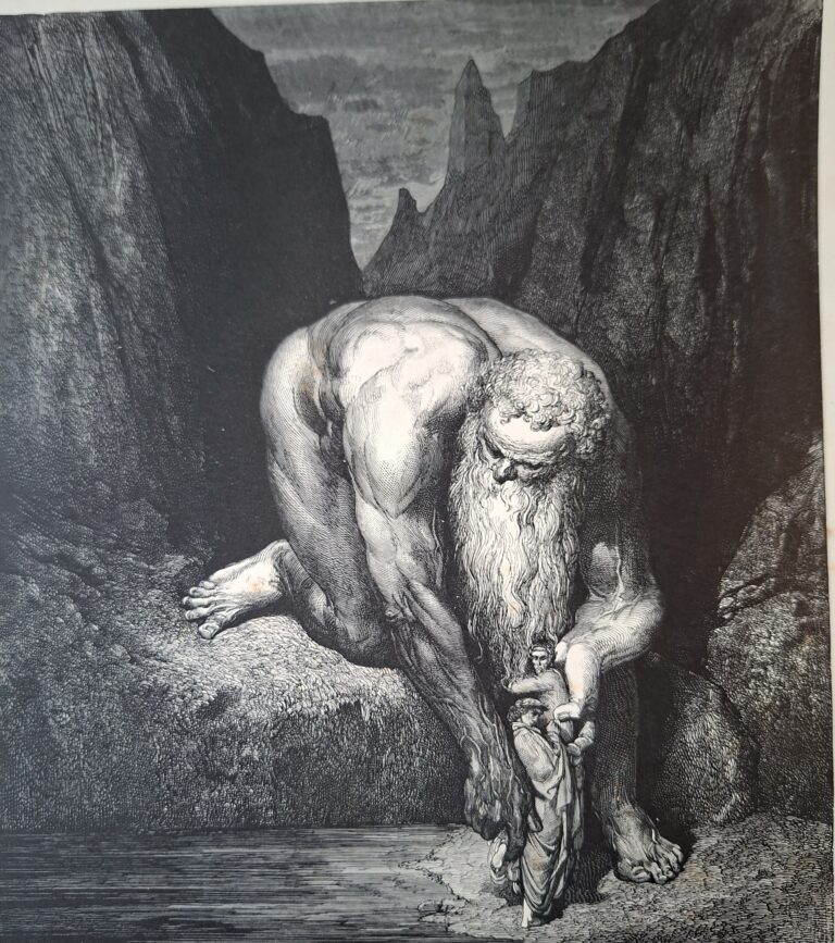 Dante et Virgile devant le géant Antée